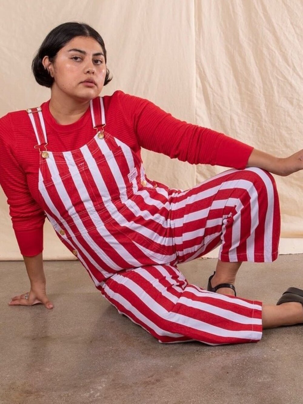 Big Bud Press Red White Striped Overalls Size Large